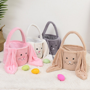 Wholesale Easter Day Easter Bucket Soft Long Rabbit Ears Bunny Eggs Cute Candy Gifts Storage Tote Bags Plush Easter Basket