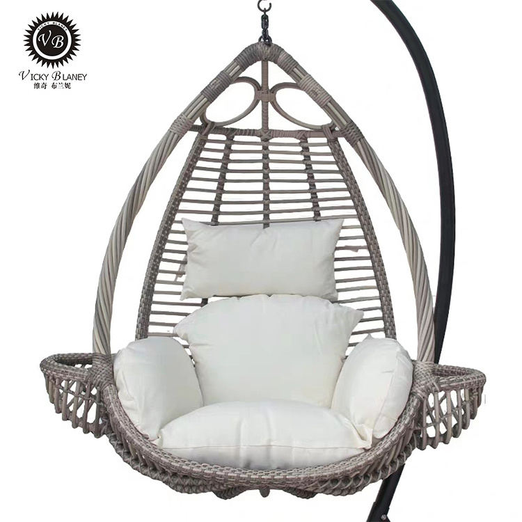 Birds nest shaped rattan swing balcony single seat outdoor hanging chair