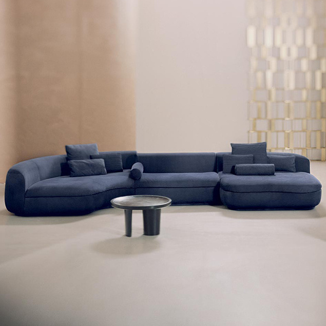 Italian luxury minimal velvet living room curve sofa tufted minimalist fabric floor lounge sofa set furniture designs