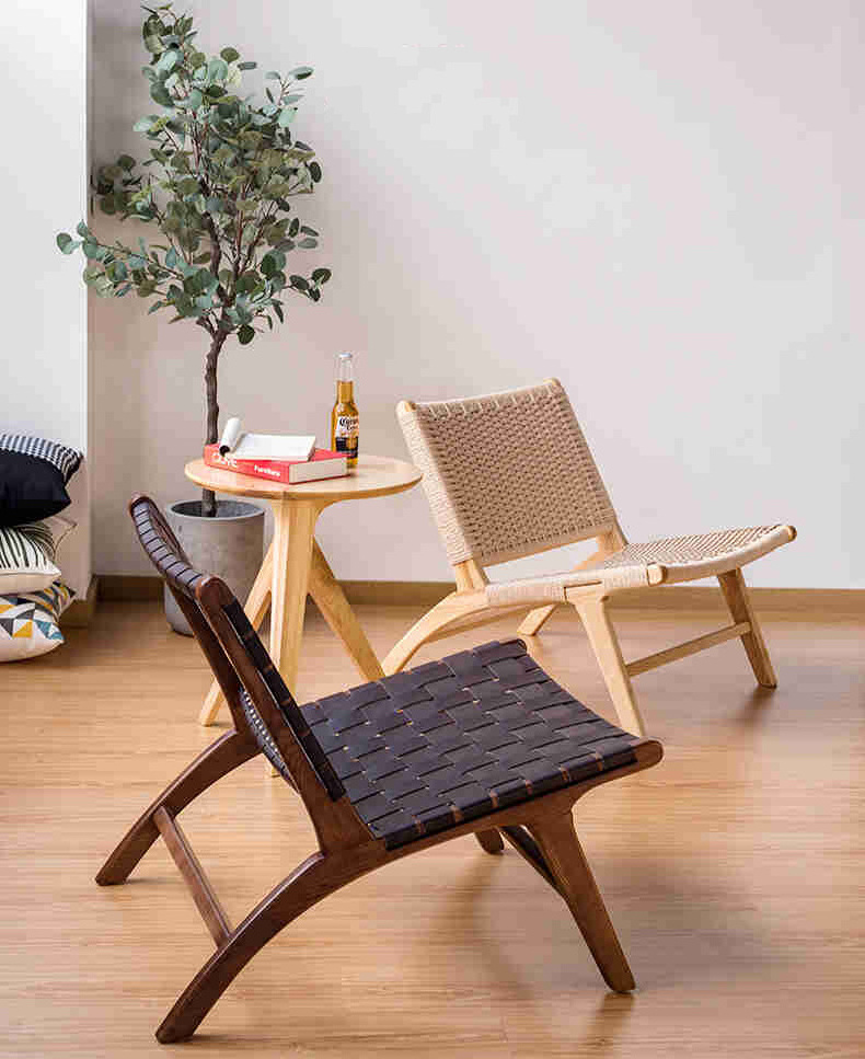 Manufacturer wholesale indoor weave leather lounge wicker chair indoor  hotel furniture set wood frame leather weave chair