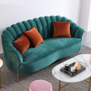 Luxury hotel flocking fabric green velvet fabric modern two seater curve sofa