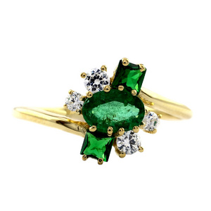 Genuine 1.25 Ct. Zambia Emerald Gemstone Diamond Cocktail Ring in Gold Plated Cluster Engagement Ring Handmade Jewelry