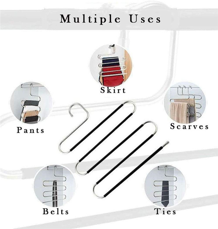 Pants Hangers Non Slip Space Saving S-Shape Trousers Hangers Stainless Steel Clothes Hangers Closet Organizer