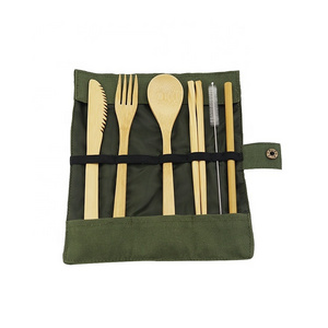 Travel Utensils Reusable Bamboo tableware Knife Fork Spoon Chopsticks and Straws bamboo cutlery set