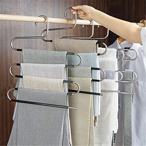 Pants Hangers Non Slip Space Saving S-Shape Trousers Hangers Stainless Steel Clothes Hangers Closet Organizer