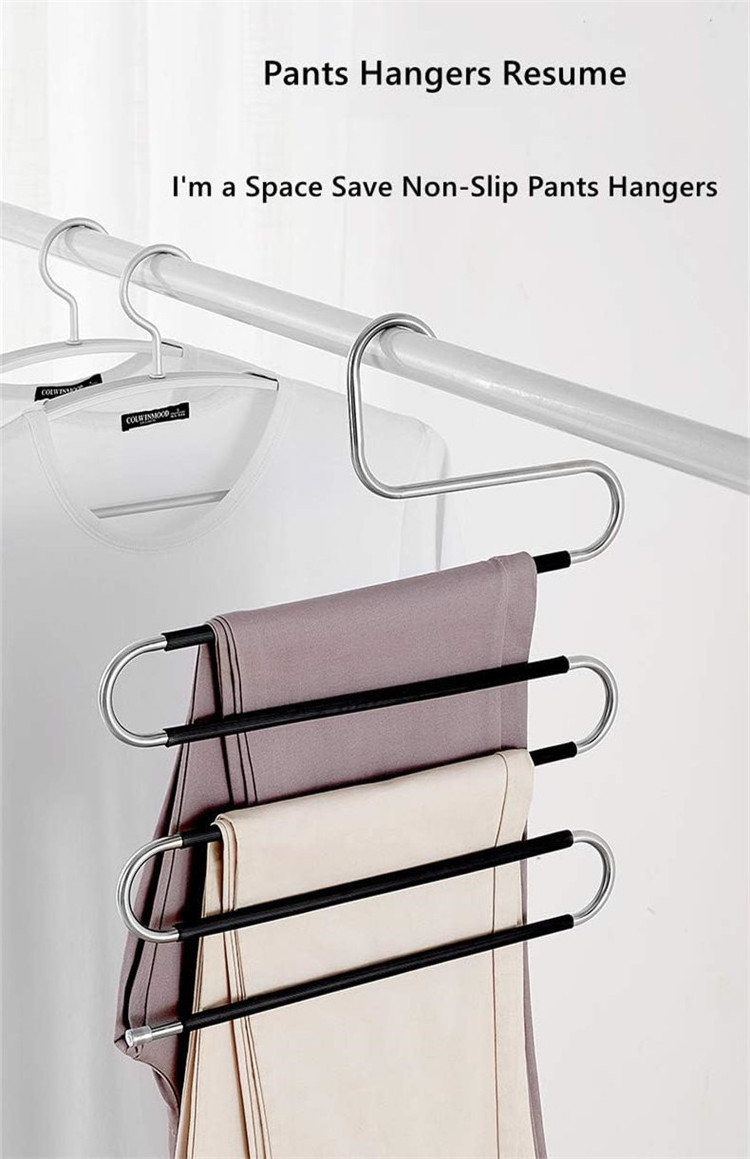 Pants Hangers Non Slip Space Saving S-Shape Trousers Hangers Stainless Steel Clothes Hangers Closet Organizer