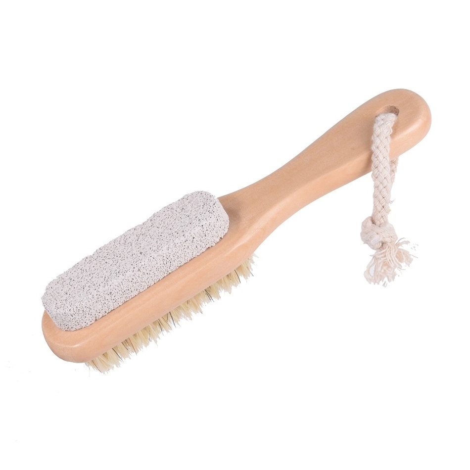 Wholesale High Quality Wooden Spa Foot Scrub Stone Brush Clean Dead Skin Bristle Brush Scrub Two-Sided Small Brush