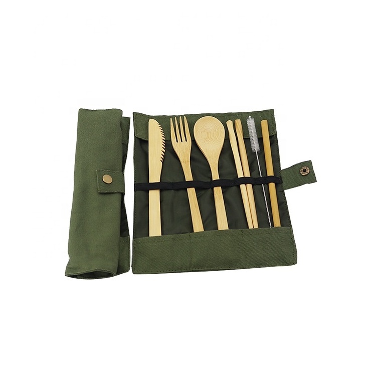 Travel Utensils Reusable Bamboo tableware Knife Fork Spoon Chopsticks and Straws bamboo cutlery set