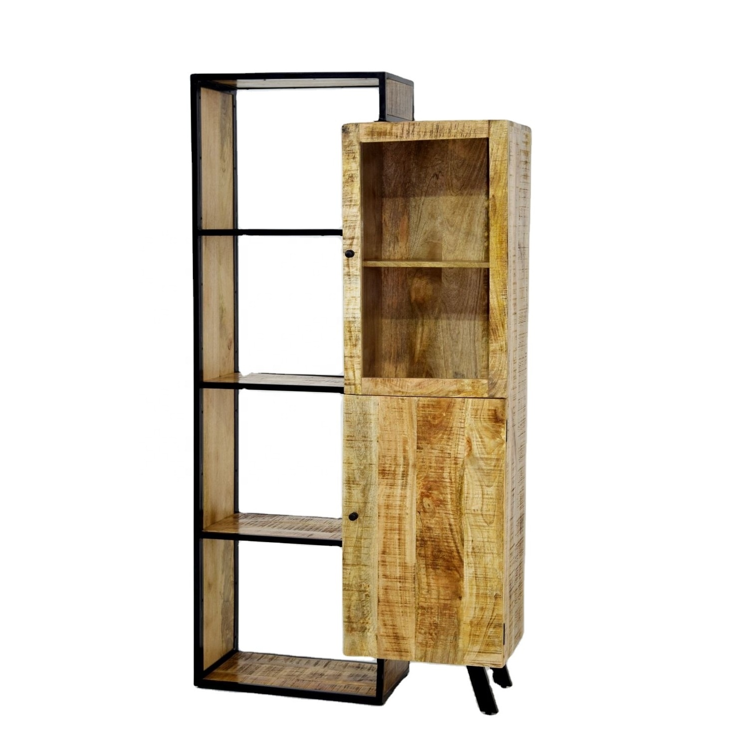 Modern Mango Wooden Display Showcase Shelf Glass Door Storage Cabinet Contemporary Unique Style For Homes