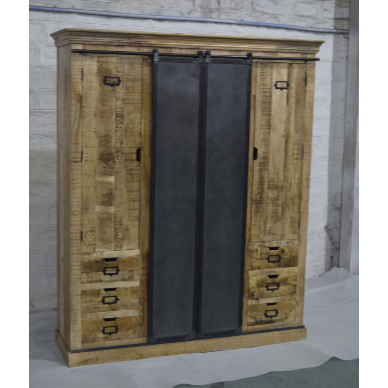 Mango Wooden Iron Sliding Door Wooden Multi Drawer Utility Bedroom Home Living Room Office Wardrobe Storage Cabinet