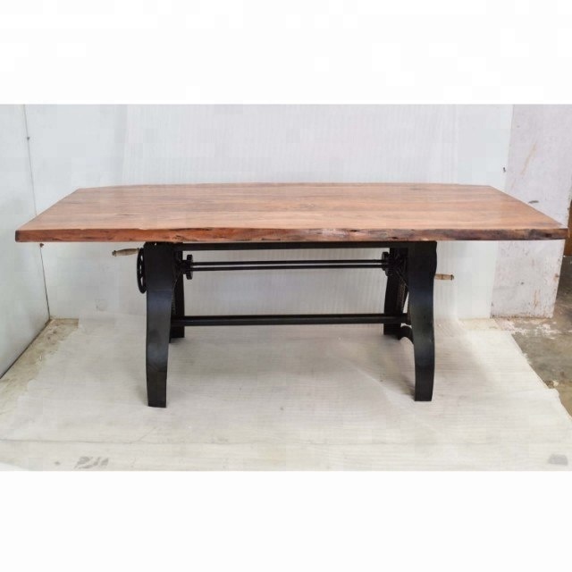 Live Edge Wood Top Crank Hand Lifting Adjustable Industrial Loft Style  Cafe Restaurant Banquet Wedding Home Dining Table