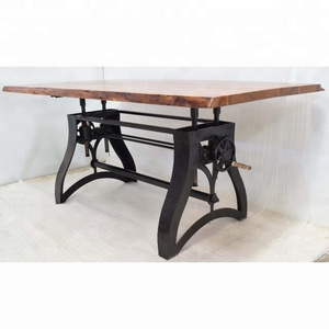 Live Edge Wood Top Crank Hand Lifting Adjustable Industrial Loft Style  Cafe Restaurant Banquet Wedding Home Dining Table