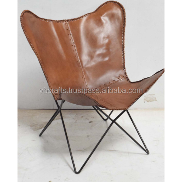 Urban Modern Living Industrial Style Leather Iron Tube Folding Leisure  Relaxing Safari Camping Butterfly Chair