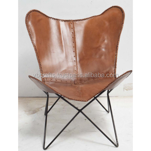 Urban Modern Living Industrial Style Leather Iron Tube Folding Leisure  Relaxing Safari Camping Butterfly Chair