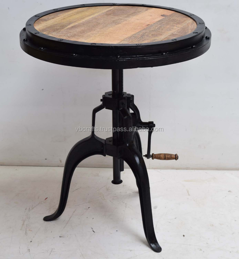 Industrial Cast Iron Hand Lifting Adjustable Metal Crank Home Cafe Restaurant Modern  Dining Table