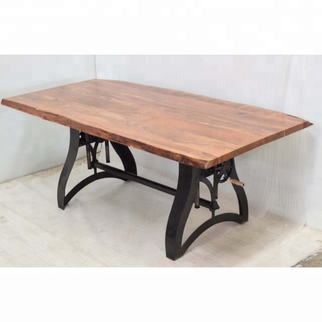 Live Edge Wood Top Crank Hand Lifting Adjustable Industrial Loft Style  Cafe Restaurant Banquet Wedding Home Dining Table