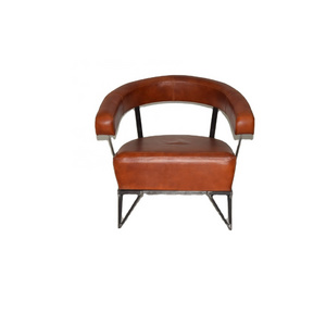 Unique Industrial Antique Style Iron Thick Leather Seat Lounge Low Height  Chair Club Cafe Reception