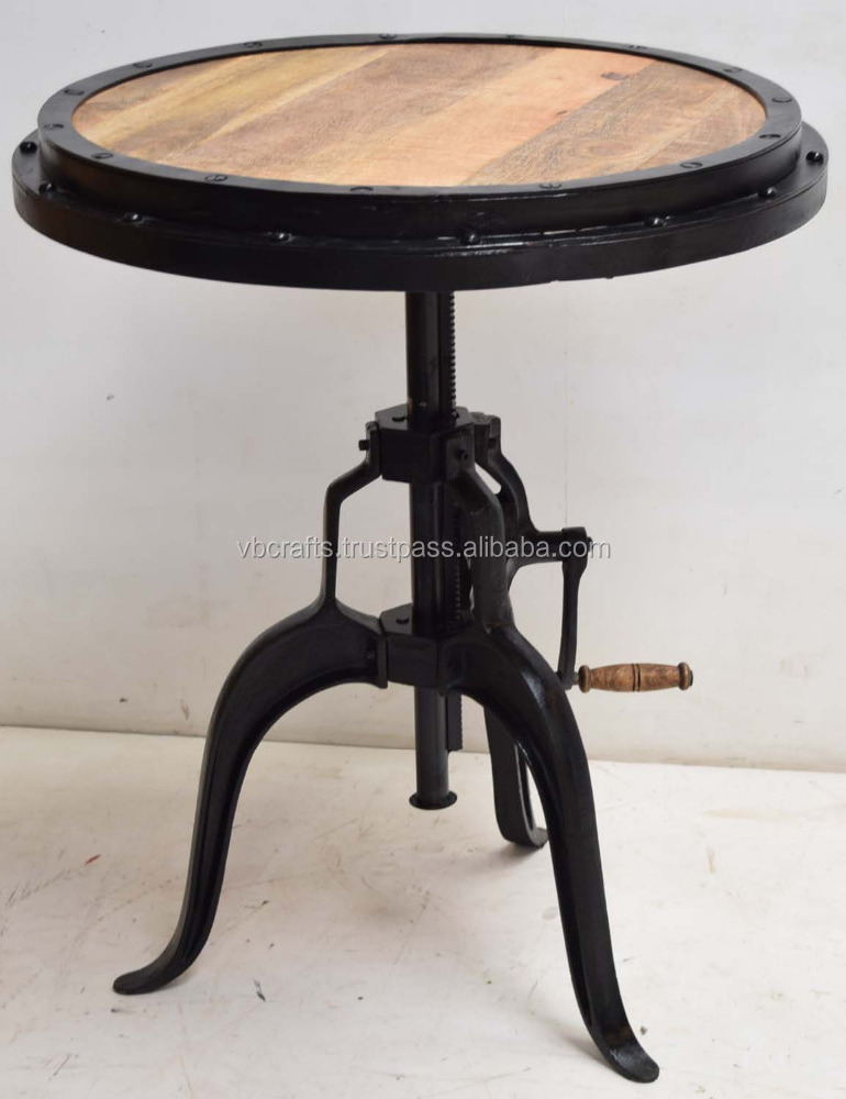 Industrial Cast Iron Hand Lifting Adjustable Metal Crank Home Cafe Restaurant Modern  Dining Table