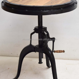 Industrial Cast Iron Hand Lifting Adjustable Metal Crank Home Cafe Restaurant Modern  Dining Table