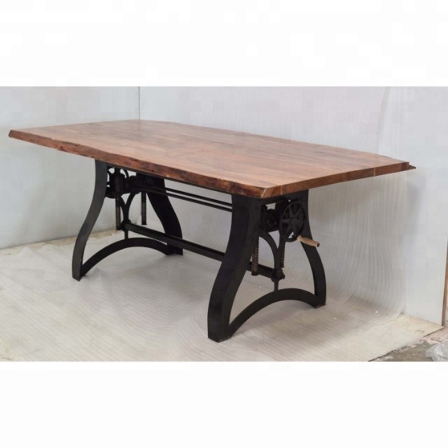 Live Edge Wood Top Crank Hand Lifting Adjustable Industrial Loft Style  Cafe Restaurant Banquet Wedding Home Dining Table