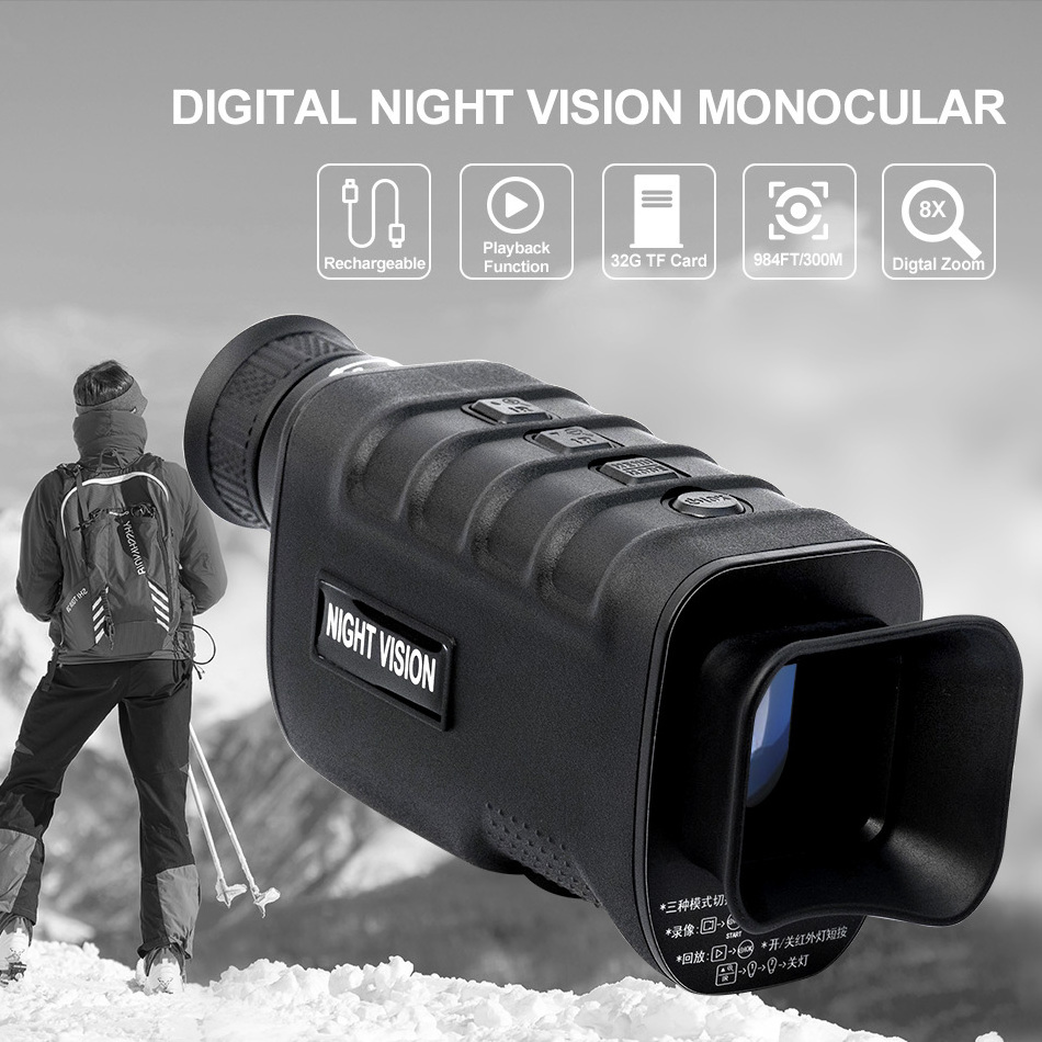 1080P FHD Digital 8X Night Vision Camera Monocular Telescope Fully Darkness Vision Digital Infrared Night Vision Scope  Goggles