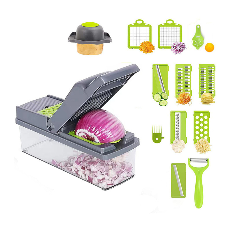 Kitchen Accessory 12 in 1 Onion Gadgets Mincer Potato Dicer Spiralizer Cutter Hand Held Vegetable Food Chopper