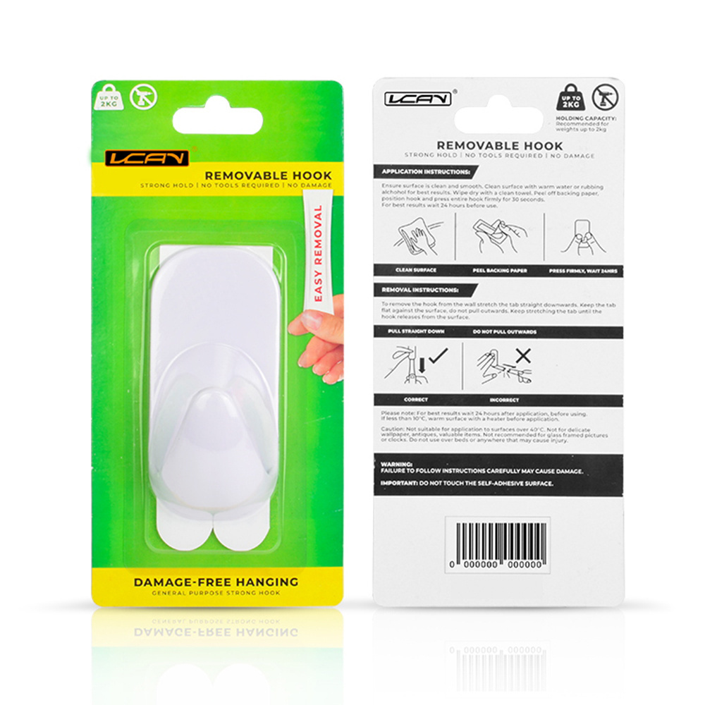 1PK Damage Free Hanging Plastic Wall Hooks with Adhesive Strips, No Tools Wall Hooks for Decorations