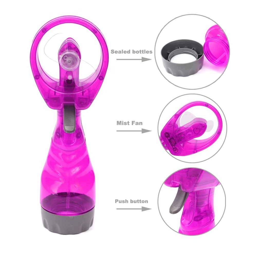 Battery Powered Summer Outdoor Travel Hand Held Standing Mini Portable Water Mist Spray Bottle Cooling Fan with Water Tank