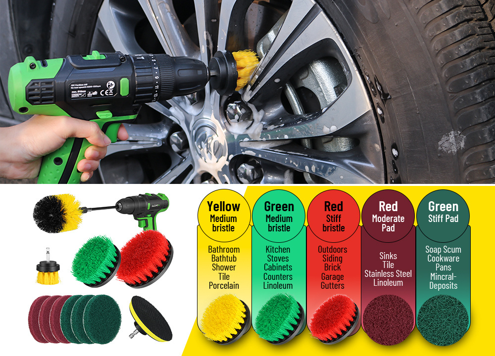 25 PCS Multifunctional Drill Powered Extended Long Attachment Set Car Detailing Brushes Car Wash Brushes Cleaning Kit