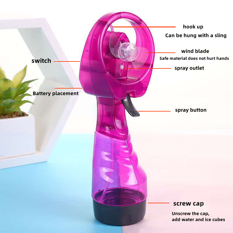 Battery Powered Summer Outdoor Travel Hand Held Standing Mini Portable Water Mist Spray Bottle Cooling Fan with Water Tank