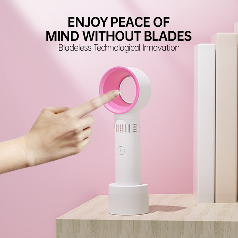 Mini Bladeless USB Handheld Fan Rechargeable Portable Mini Fan with Detachable Holder for Travel and Home Use