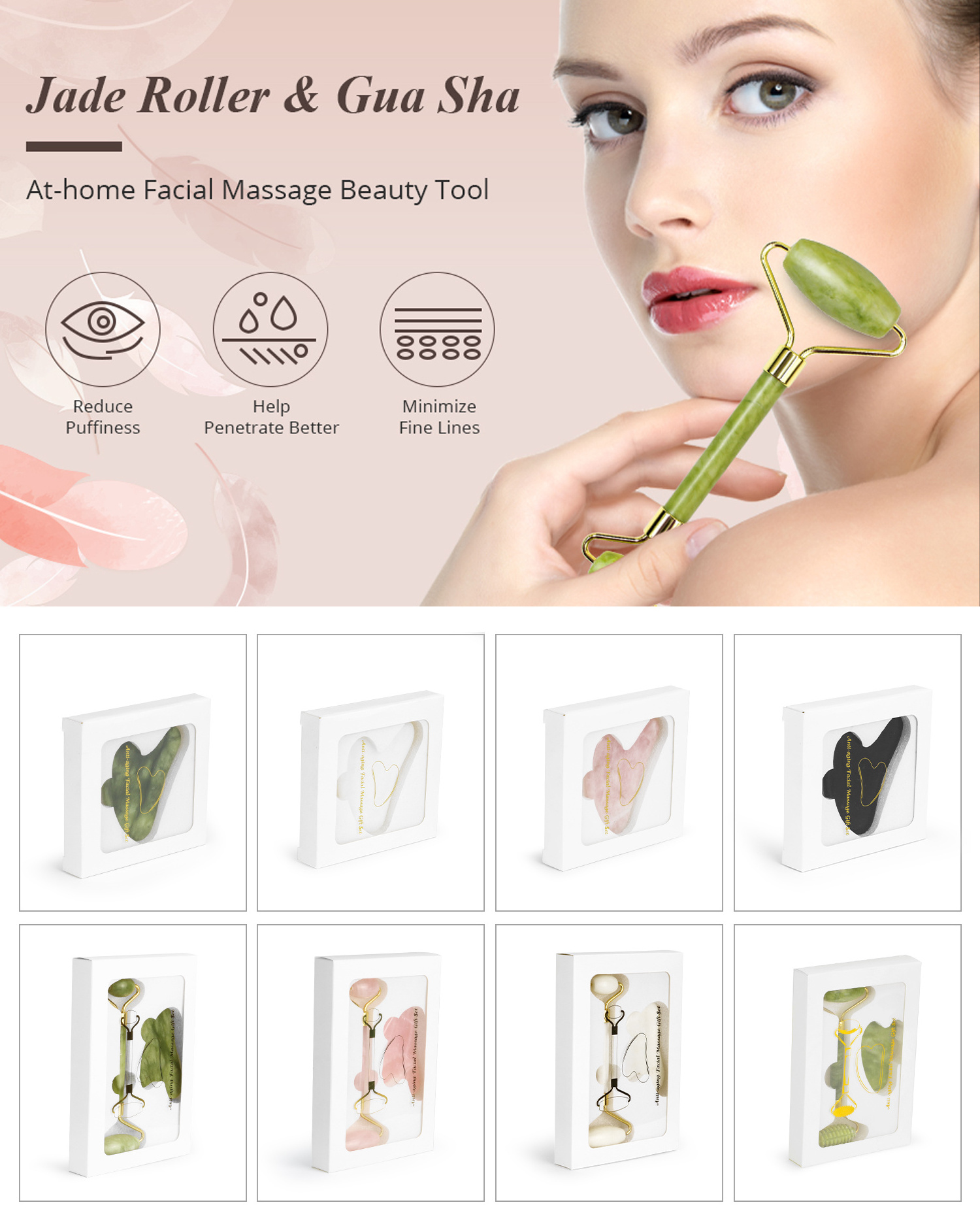 Heart Shaped Gua Sha Guasha Board Pink Rose Quartz Jade Stone Scraping Massage Tool gua sha board