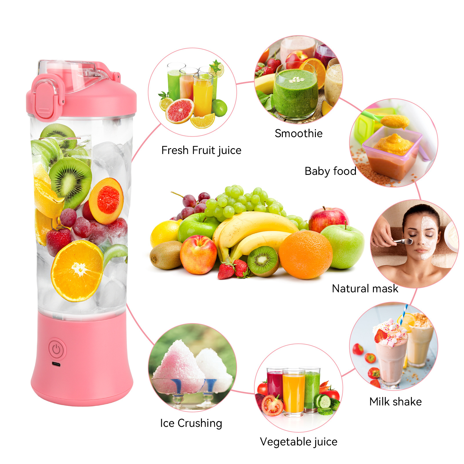 Multifunctional Mini Electric Coconut Ice Blender Plastic Tomato Juicer Portable Juicer with Logo Portable Citrus Juicer