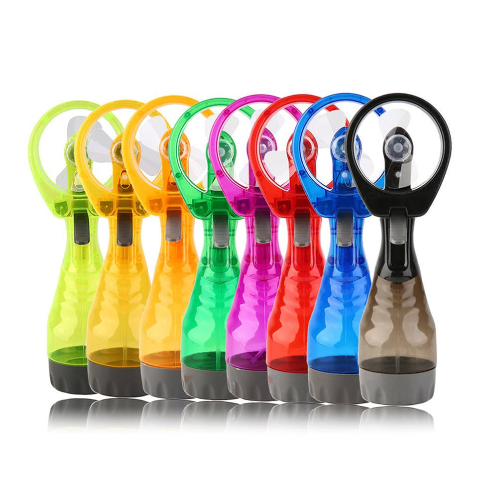 Battery Powered Summer Outdoor Travel Hand Held Standing Mini Portable Water Mist Spray Bottle Cooling Fan with Water Tank