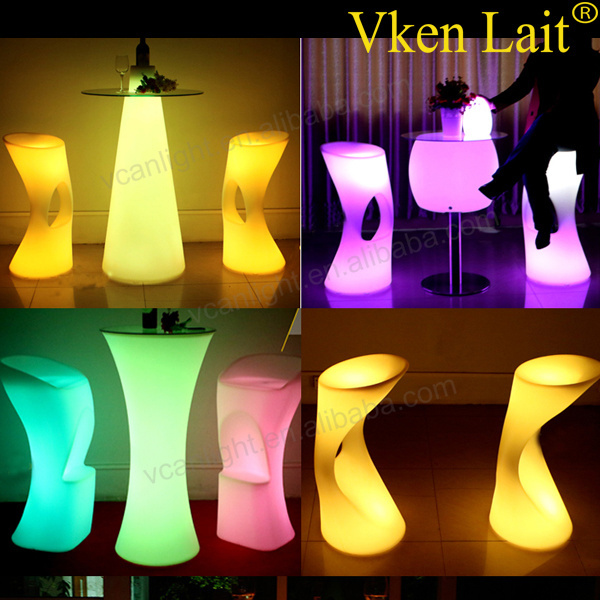 Outdoor led party table and chair set led plastic chair light stool with rechargeable battery