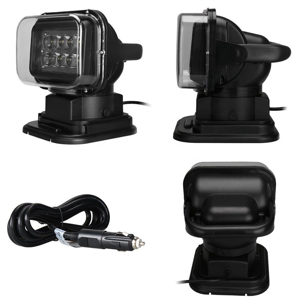 LED Marine Remote Control Spotlight Offroad Truck Car Boat Rotary Search Light 50W 360 Degree For Cars Auto Led Searching Light