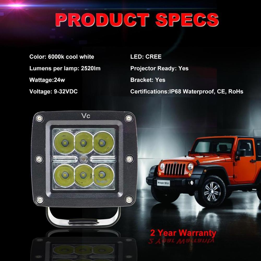 LED Driving Lights, 4X4 Off-road Lights, 24W LED Work Lights Spot Lights for Jeep Boat Truck Motorcycle Bicycle Cruiser Cherokee