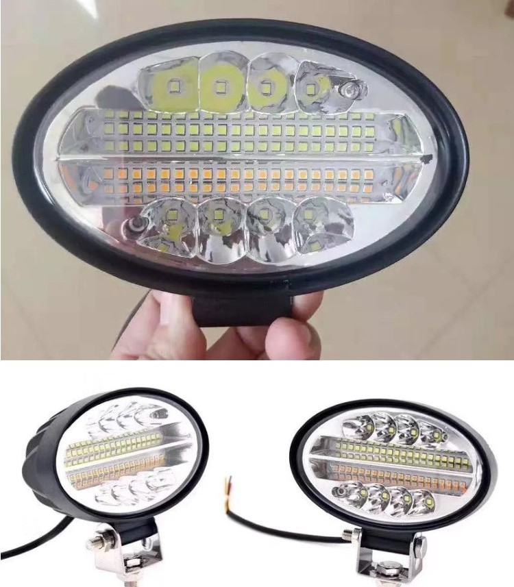 144w Oval White + Amber Flashing Strobe Led Work Light 12V 24V For Motorcycle Headlight Led Car Light