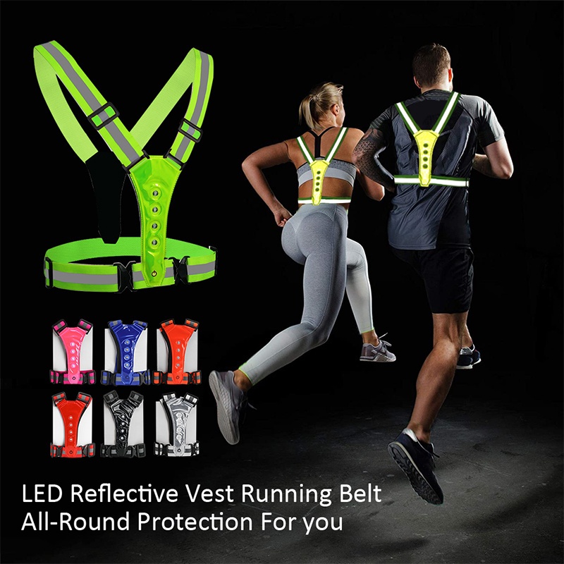 Breathable Belt Traffic High Visibility Safety LED Reflective Running Vest Safety for Runners Workers Safety Vest with LED Light