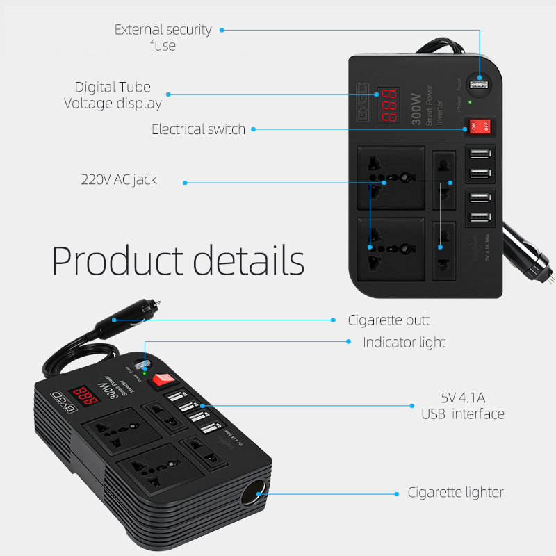 300W Power Inverters  12v to 220v AC Converter with Dual 12V Car Cigarette Lighter for Truck/RV Power Converter Car