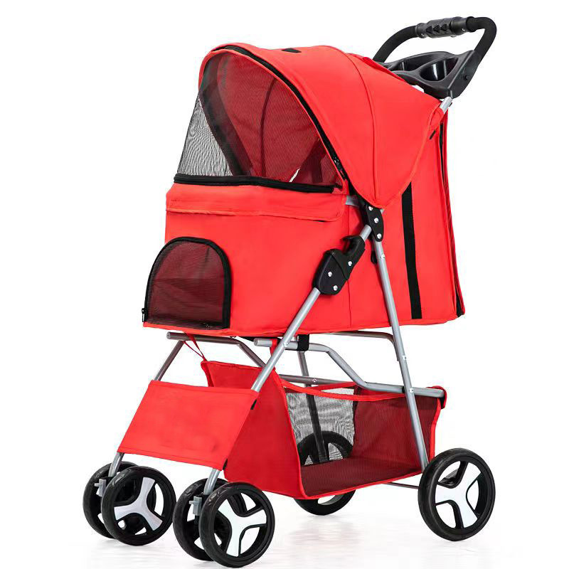 4 Wheel Small Pet Carrier for Cat Pet Luxury Easy Fold Removable Liner Storage Basket Pet Trolley Dog Stroller