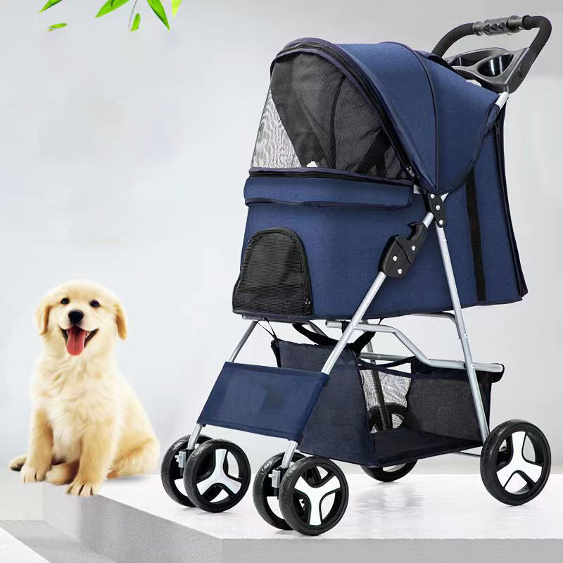 Pet Trolleys For Travelling 4 Wheels Foldable Dog Stroller Travel Bag Cat Cart Carrier Detachable Pet Puppy Stroller