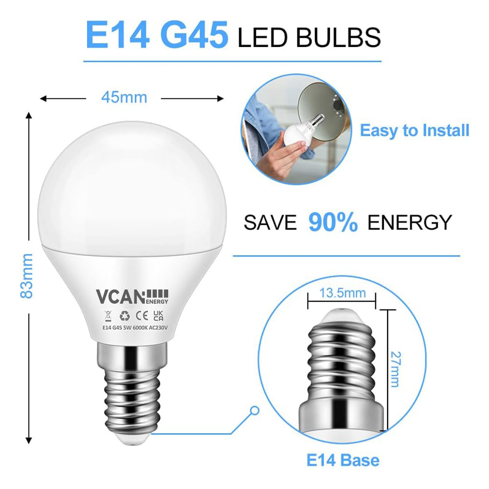 E14 Screw Bulb 40W Equivalent 5W LED E14 Bulb Warm White 3000K 450LM Large Edison Screw in Light Bulbs Non Dimmable