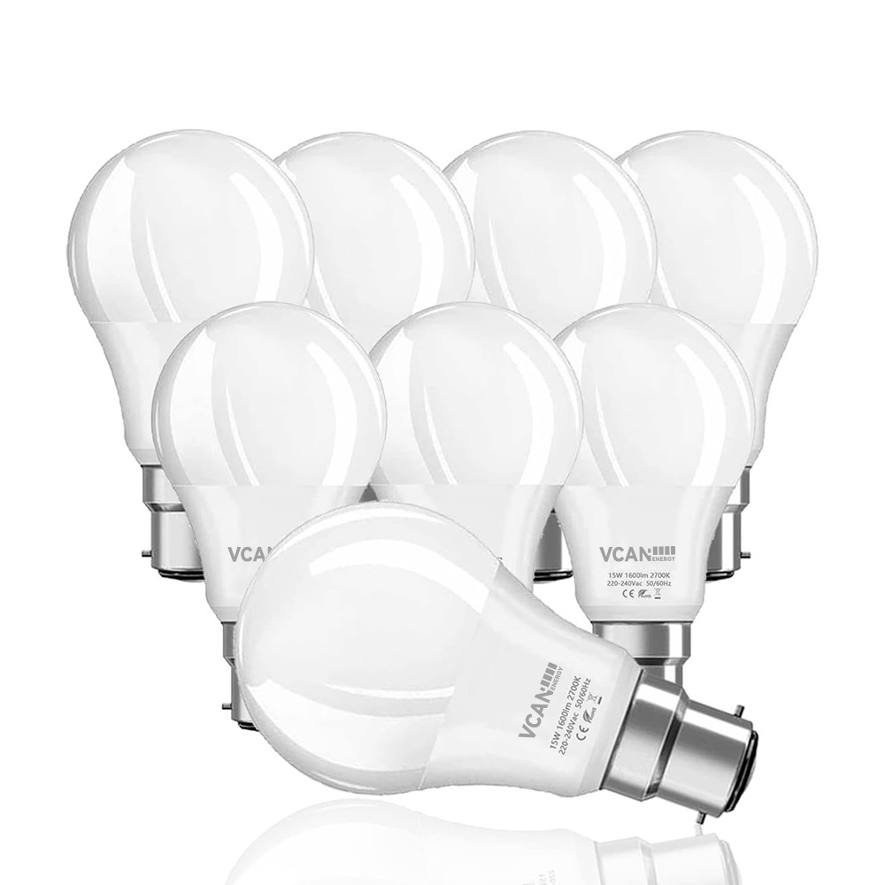 VCAN B22 LED Light Bulbs 150 Watt Equivalent 15W A60 Super Bright 1600LM Daylight 6000K BC Energy Saving Bulbs