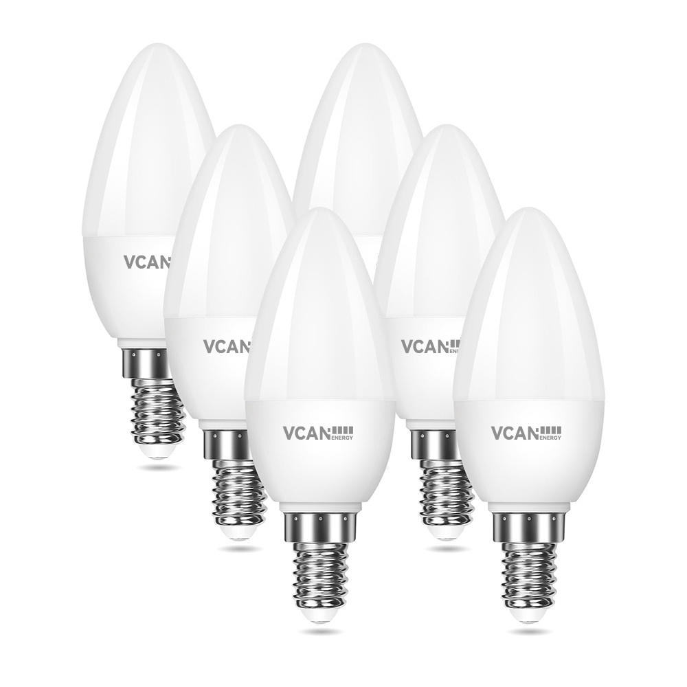 VCAN E14 LED Non-Dimmable Candle Light Bulbs 5W 5000K Daylight White 470lm 40W Equivalent Energy Saving decorative Led Bulb