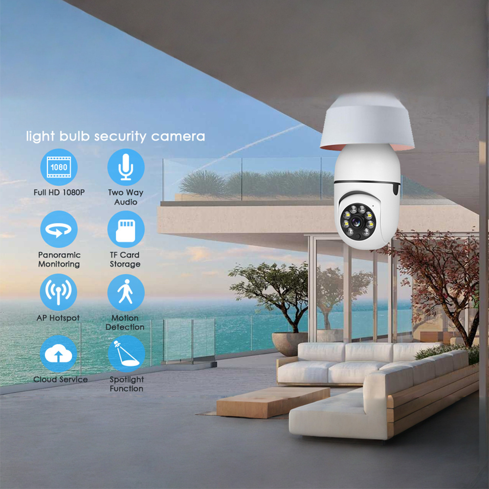 Wireless Outdoor Indoor 2.4G/5G WiFi Security Cameras for Home Security Two-Way Audio Based E27 Light Bulb Socket