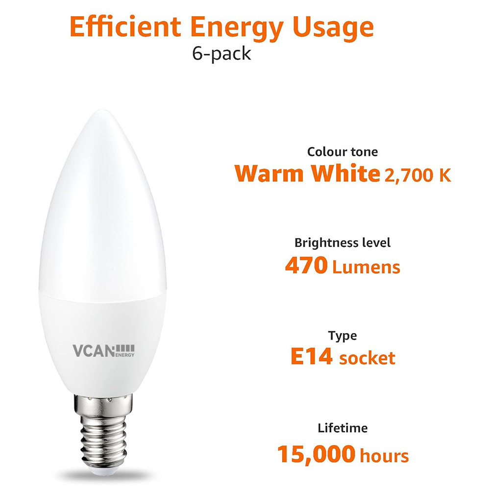 VCAN E14 Small Edison Screw Candle Bulb 5.5W (equivalent to 40W) Warm White Non Dimmable High Brightness Led Bulb