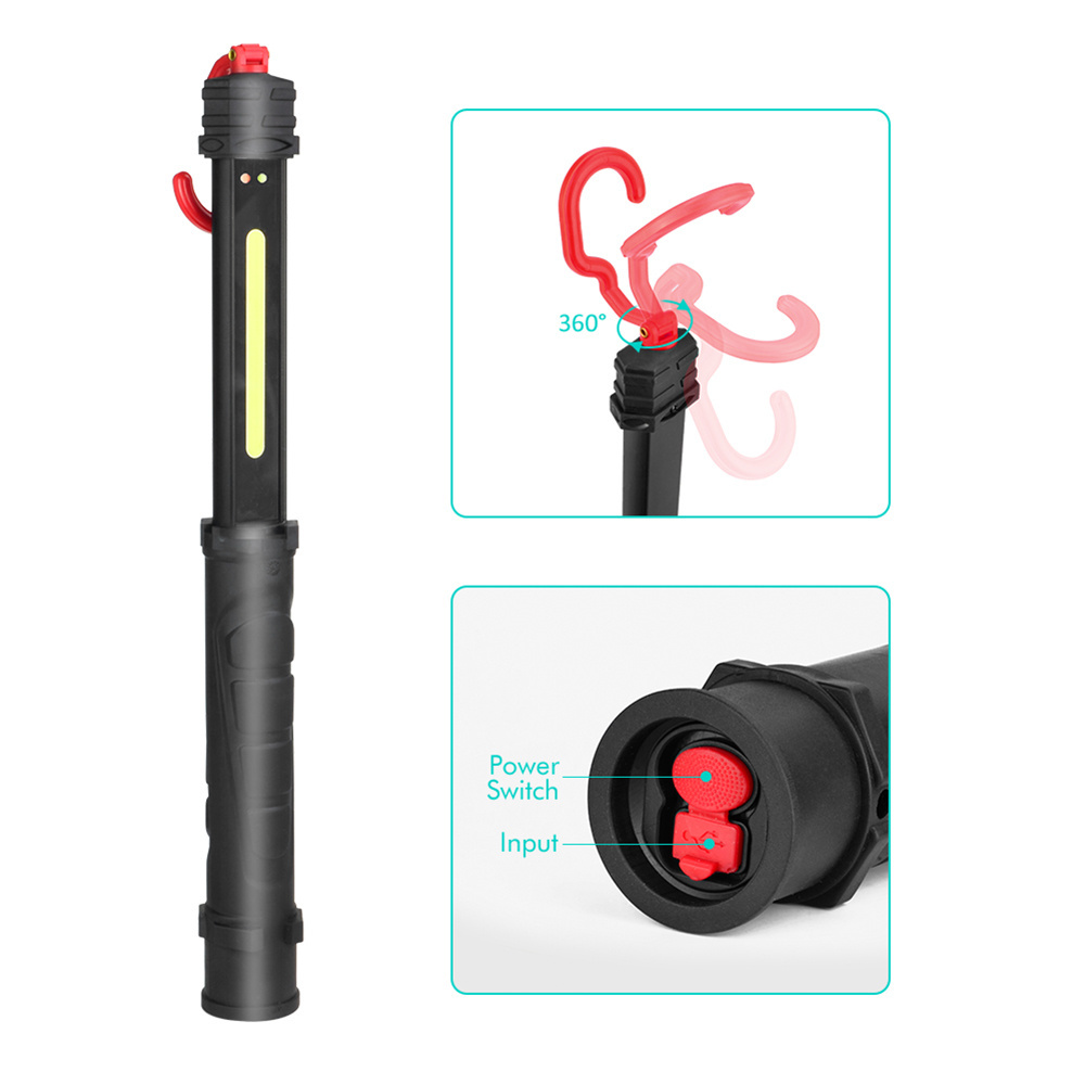 7W COB Rechargeable LED Work Light, With Magnet and Hook, Slim Roadside Underhood Inspection Rechargeable Led Work Light