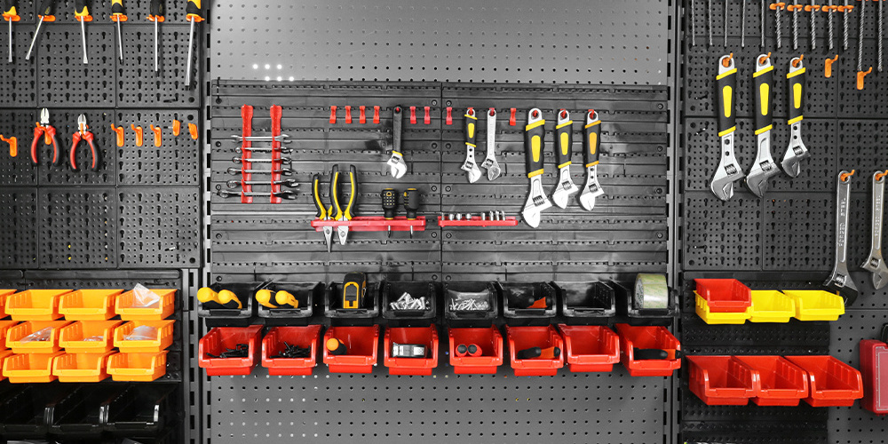 Car Garage Bin Display Plastic Pegboard Display Rack Hardware Plastic Wall Mount Tool Storage