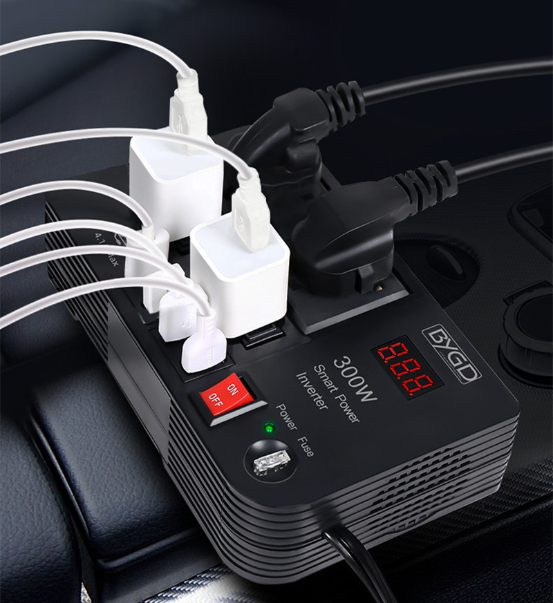 300W Power Inverters  12v to 220v AC Converter with Dual 12V Car Cigarette Lighter for Truck/RV Power Converter Car